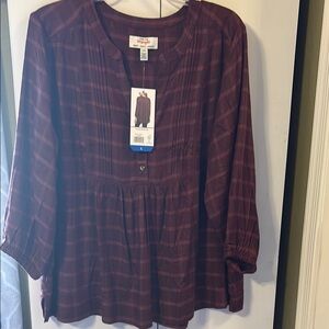 Wrangler Purple 3/4 Sleeve Mandarin Collar Blouse NWT
